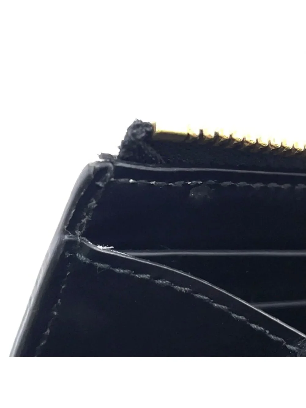 Bvlgari B-zero One Charm L-shaped Zipper Leather Black White Wallet Gold